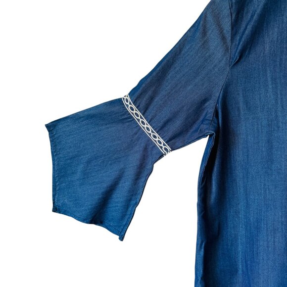 Shyanne Sm Top Tunic Boho Western Festival 3/4 Sleeve Lace Up V Neck Embroidered - Picture 7 of 16